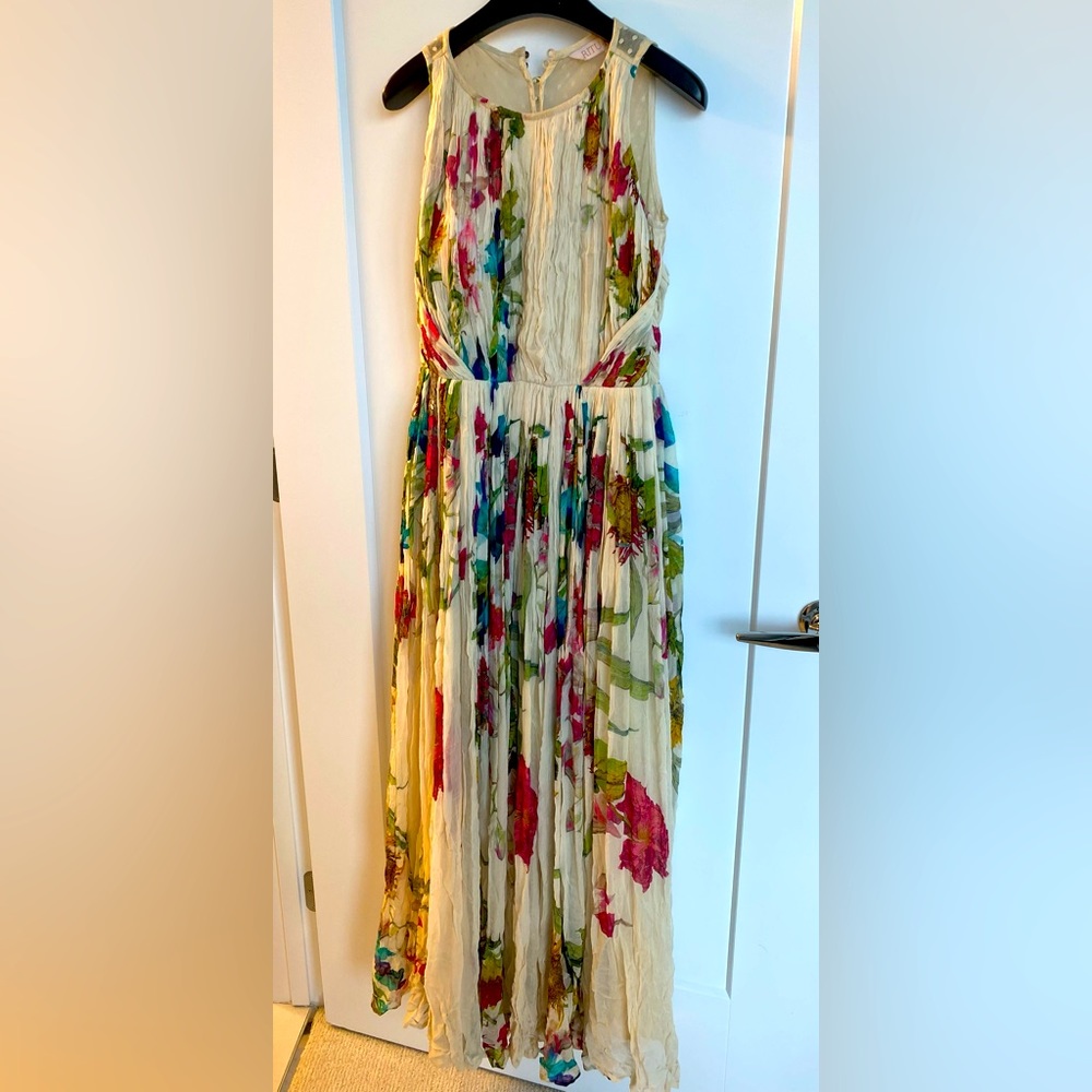 Cream and colorful floral Ritu Kumar dress Sz S